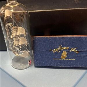 MAYFLOWER GLASS MARY ROSE Nautical Glass Ship in Bottle on Wooden Stand